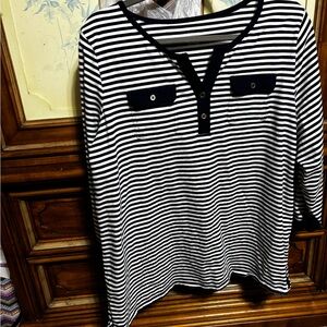 Alia Navy and White Striped Top
